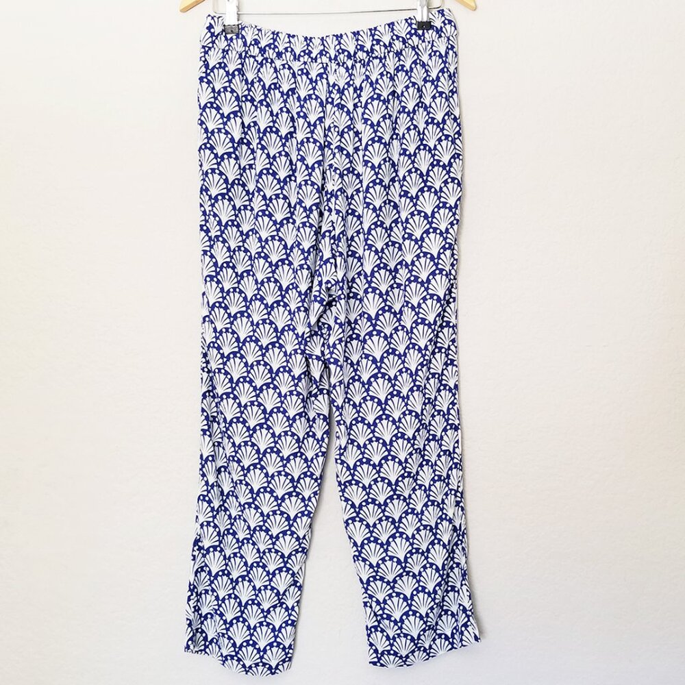 Boden Shells Print Crinkle Tapered Trousers Pants 8 Blue White Pull On Beach $98 - Picture 5 of 16